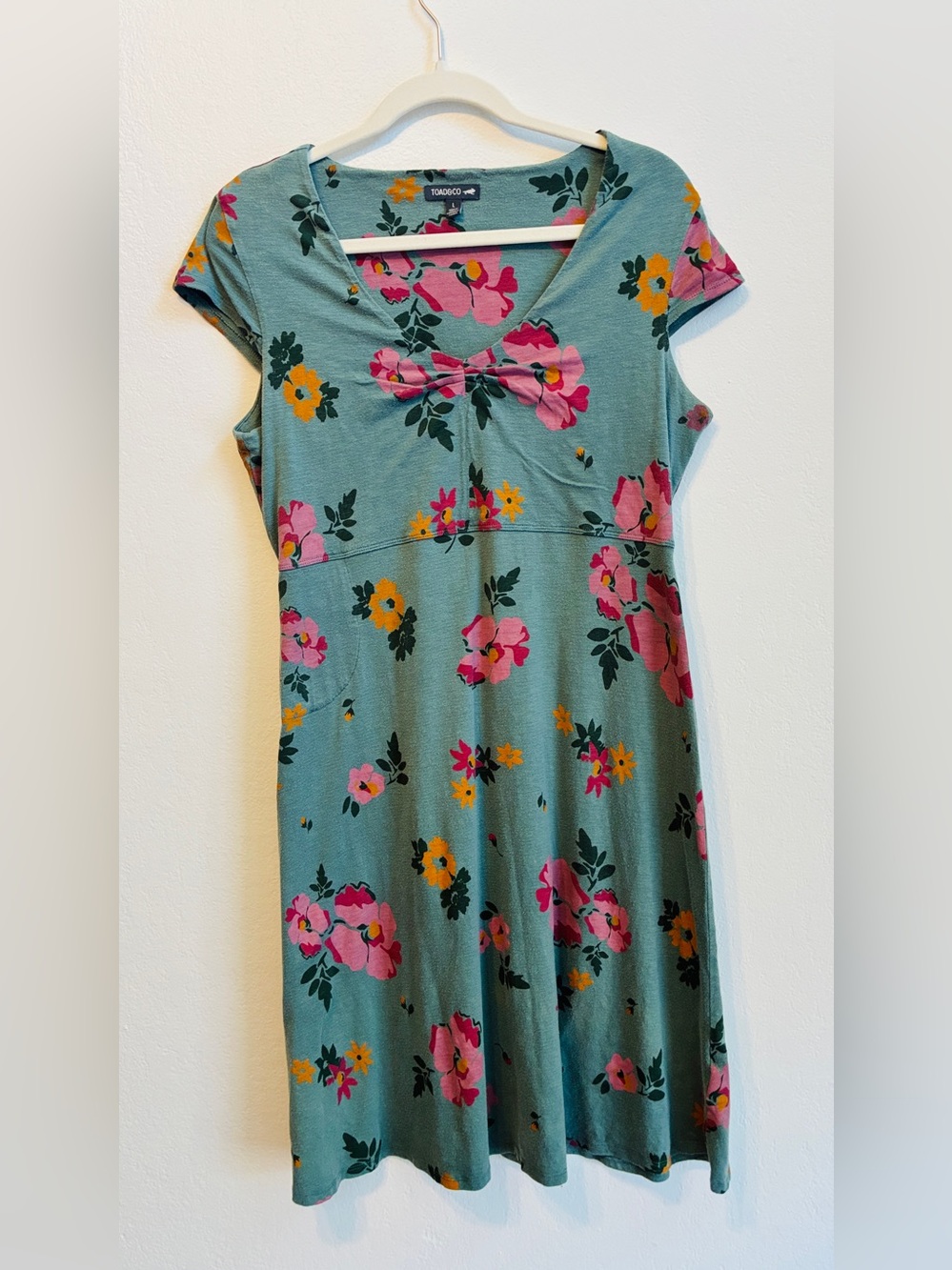 Toad&Co Mint Green Floral Midi Dress with Pink and Yellow Flowers